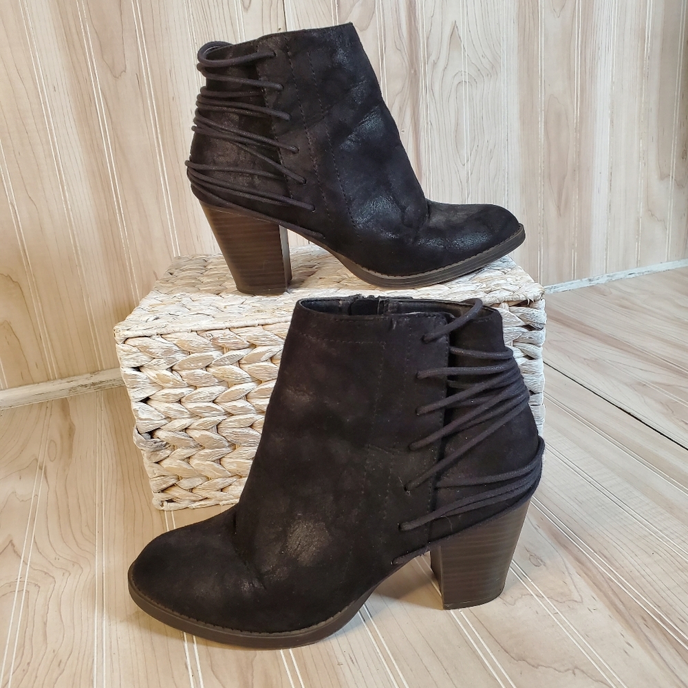Candies Ankle Boots Black Caboot Scoot  Side‎ Zip Size 8.5 Whimsigoth Suede Boho